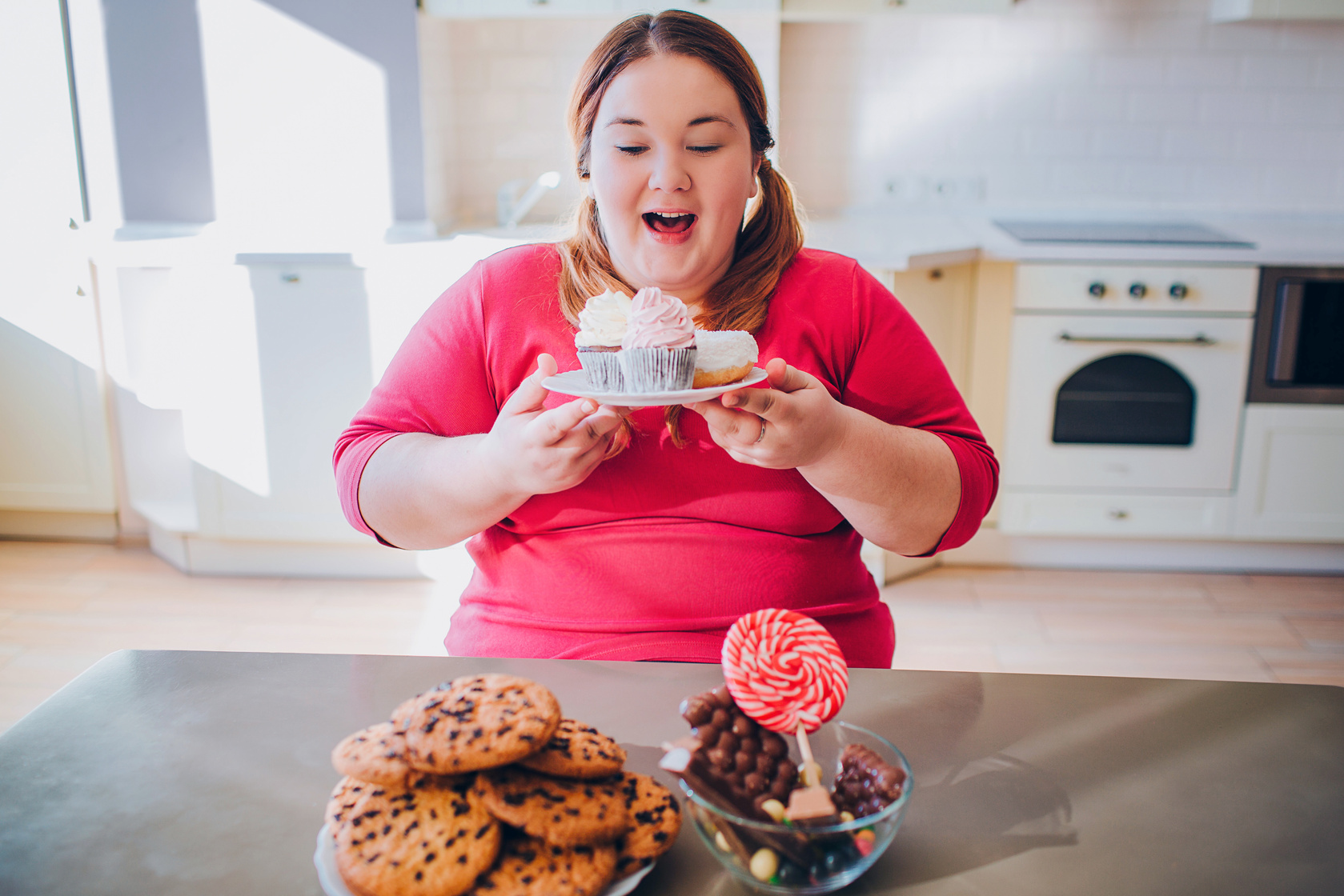 Plus Size Woman Eating Sweets